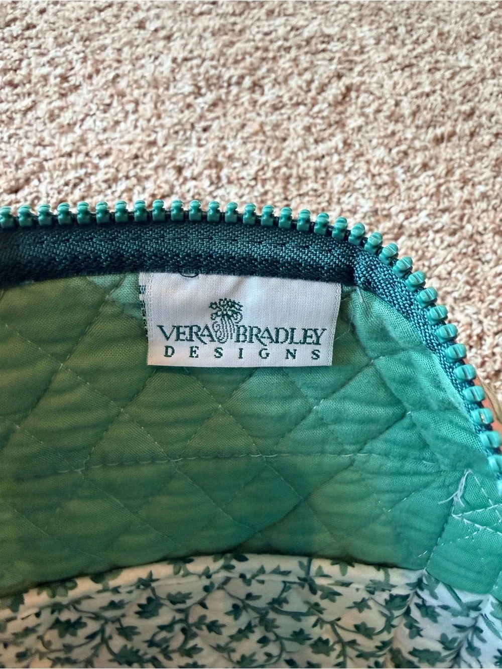 Vintage Vera Bradley Quilted Floral Tote in Cream and Green with Lavender Accent - Picture 4 of 5